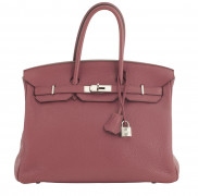 HERMÈS  Sac BIRKIN 35 Taurillon Clémence Bois de Rose Garniture métal argenté palladié  BIRKIN 35 bag Bois de Rose tau...