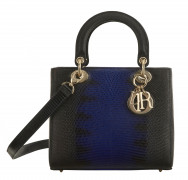 CHRISTIAN DIOR  Sac LADY DIOR Lézard ombré bleu (Varanus niloticus) II/B Garniture métal doré Dimensions : 24 x 20,5 x 12...