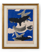 Georges BRAQUE (1882 - 1963) Oiseaux sur fond bleu - circa 1960 Lithographie en couleurs