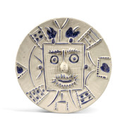 Pablo PICASSO (1881-1973) Visage dans un carré - 1956 (A.R # 354) Plat rond