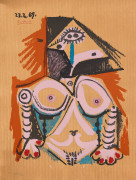 Pablo PICASSO (d'après)  Les Portraits imaginaires - 1969 (1 planche) Lithographie en couleurs sur fond brun imitant le carton