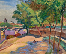 Maurice MENDJIZKY 1890 - 1951 Pont des Arts, Paris - 1947 Huile sur carton toilé