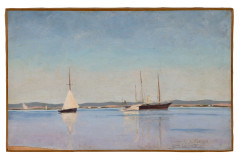 Charles LACOSTE 1870 - 1959 Voiliers à Arcachon - 1891 Huile sur papier marouflé sur toile