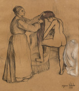 Suzanne VALADON 1865-1938 La coiffure - La toilette - 1905 Crayon noir, sanguine et craie blanche sur papier