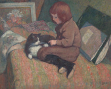 Georges d' ESPAGNAT 1870-1950 L'Enfant au chat - 1898 Huile sur toile