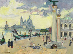 Yves BRAYER 1907- 1990 Après-midi sur la piazzetta, Venise - 1983 Huile sur toile