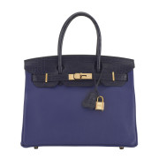 HERMÈS Édition Limitée 2018  Sac BIRKIN TOUCH 30 Taurillon Novillo Bleu Saphir et alligator mat Bleu Marine (Alligator m...