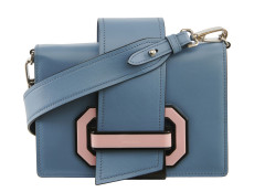 PRADA 2017  Sac RIBBON PLEX Cuir de veau bleu clair et noir Garniture en métal argenté et plexiglas rose et noir Dimensi...