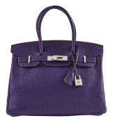 HERMÈS 2012  Sac BIRKIN 30 Veau Togo Iris Garniture métal argenté palladié  BIRKIN 30 bag Iris Togo calfskin leather...