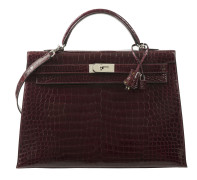 HERMÈS 2006  Sac KELLY Sellier 40 Crocodile d'estuaire lisse Rouge H (Crocodylus porosus) II/B Garniture métal argenté p...