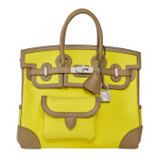 HERMÈS Édition Limitée 2022  Sac BIRKIN CARGO 25 Toile Jaune Citron et veau Swift Chai Garniture métal argenté palladié...