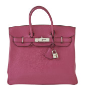 HERMÈS 2006  Sac HAUT À COURROIES 28 Chèvre Fuchsia Garniture métal argenté ruthénium  HAUT À COURROIES 28 bag Fuchs...