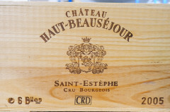 6 bouteilles CHÂTEAU HAUT BEAUSEJOUR 2005 Cru Bourgeois Saint Estèphe Caisse bois d'origine