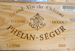 12 bouteilles CHÂTEAU PHELAN SEGUR 2009 Saint Estèphe Caisse bois d'origine