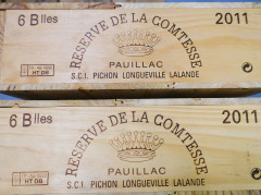 12 bouteilles RESERVE DE LA COMTESSE 2011 Pauillac (2x6) Caisse bois d'origine