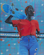 ANJEL (Boris Anje Tabufor dit) Né en 1993 - Cameroun La Copine de l'autre, 2020 Acrylique et sérigraphie sur toile