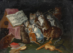 Ferdinand van KESSEL Anvers, 1648 - Breda, 1696 Concert de chats Huile sur cuivre