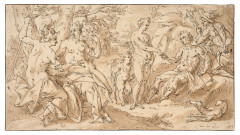 Hendrick de CLERCK Bruxelles, vers 1570 - 1630 Le Jugement de Pâris Plume et encre noire, lavis brun sur traits de crayon noir