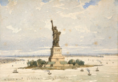 Frédéric-Auguste BARTHOLDI Colmar, 1834 - Paris, 1904 Vue de la statue de la Liberté dans la baie de New York Aquarelle