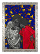 Olamilekan ABATAN (Nigérian - Né en 1997) L'incrédulité de Saint Thomas - 2022 Acrylique, fusain et collage de tissus wax sur papier