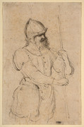 Giovanni Francesco BARBIERI, dit Il GUERCINO Cento, 1591 - Bologne, 1666 Etude de soldat tenant une lance Plume et encre brune