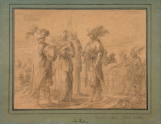 Laurent de LA HYRE Paris, 1606 - 1656 Cyrus confie un commandement à Abradate Pierre noire, estompe et rehauts de craie blanche sur...