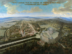 Ecole française du XVIIe siècle Entourage d'Adam van der Meulen Vue du château et du village de Seignelay, Bourgogne Huile sur toile