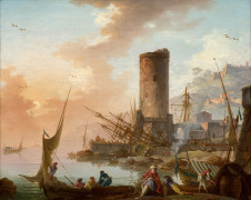 Charles-François LACROIX, dit LACROIX de MARSEILLE Marseille (?), vers 1700 - Berlin, 1782 Port méditerranéen animé de pêcheurs et m...