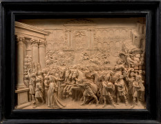 Ecole italienne de la seconde partie du XVIIe siècle  Triomphe d'Aurélien faisant prisonnière la reine Zénobie Bas-relief en terre c..