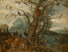 Ecole flamande du XVIIe siècle Entourage de Jan Brueghel le Jeune Le Paradis terrestre Huile sur cuivre