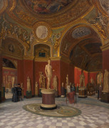 Felice VEZZANI Novellara, 1855 - Paris, 1930 Dessinatrice dans les salles des antiques du Louvre vues de la rotonde de Mars Huile su...