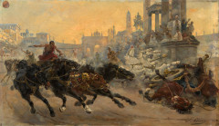 Ulpiano CHECA Y SANZ Colmenar de Oreja, 1860 - Dax, 1916 Course de char dans le circus maximus, à l'époque de la Rome antique Huile...