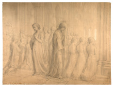 Louis JANMOT Lyon, 1814 - 1892 Etude pour "Première Communion", de la première série du Poème de l'âme Crayon noir et craie blanche,..