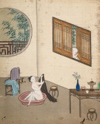 TROIS PEINTURES À L'ENCRE ET COULEURS SUR SOIE, Chine, fin de la dynastie Qing (1644-1911)