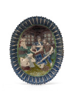 UN PLAT OVALE ET UNE PETITE COUPE RONDE EN CÉRAMIQUE À GLAÇURE PLOMBIFÈRE, SUITE DE PALISSY, PARIS, FONTAINEBLEAU OU PRÉ D'AUGE, XVI..