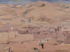 Jean Désiré BASCOULES 1886-1976 Village des Aït Haddou Ameur Huile sur panneau