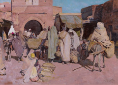 Jacques MAJORELLE 1886-1962 Bab el Khemis, Zaouïa Sidi Khanem - Circa 1940 Huile sur carton