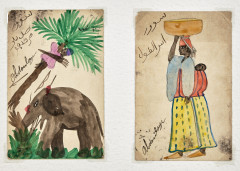 Abdoulaye SAMB Actif vers 1900-1930 - Sénégal Ensemble de deux cartes postales - XXe siècle Aquarelles sur papier cartonné