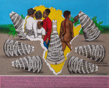 Chéri SAMBA Né en 1956 - République Démocratique du Congo Les tours de Babel dans le monde - 1999 Acrylique et paillettes sur toile