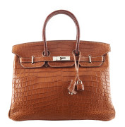 HERMÈS 2003  Sac BIRKIN 35  Crocodile du Nil mat fauve (Crocodylus niloticus) II/B Piqué sellier blanc Garniture métal...