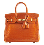 HERMÈS 2007  Sac BIRKIN 25  Crocodile du Nil lisse orange (Crocodylus niloticus) II/B Garniture métal plaqué or  BIR...