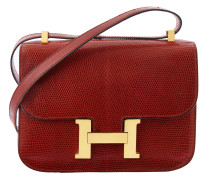 HERMÈS 1982  Sac CONSTANCE 24  Varan du Nil rouge (Varanus niloticus) II/B Garniture plaqué or Dimensions : 23,5 x 18...