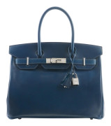 HERMÈS 2014  Sac BIRKIN 30  Box Bleu de Prusse Garniture métal argenté palladié guilloché  BIRKIN 30 bag Prussian...