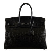 HERMÈS Édition Limitée 2010  Sac BIRKIN SO BLACK 35  Alligator mat noir (Alligator mississippiensis) II/B Garniture mé...