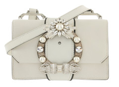 MIU MIU  Sac LADY  Cuir blanc Garniture métal argenté, perles et pierreries Dimensions : 22,5 x 15 x 7 cm  LADY bag...