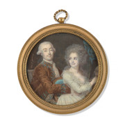 François DUMONT Lunéville, 1751, - Paris, 1831 Double portrait d'une femme peignant le portrait de son mari Miniature sur ivoire de...