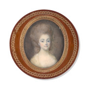 François DUMONT Lunéville, 1751, - Paris, 1831 Portrait de jeune femme, en robe de voile blanc Miniature sur ivoire, de forme ovale