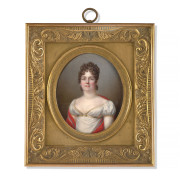 Jean-Baptiste-Jacques AUGUSTIN Saint-Dié, 1759 - Paris, 1832 Portrait de femme en robe blanche, un cachemire rouge sur les épaules M...