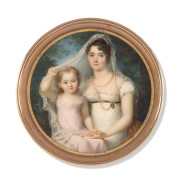 Prosper LEPINOY Beauquesne, 1792 - Paris, 1886 Double portrait d'une mère et sa fille, la mère portant le portrait du père en miniat..