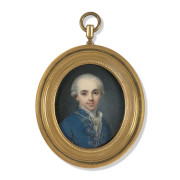 Louis-Marie SICARD, dit SICARDI Avignon, 1743 - Paris, 1825 Portrait de jeune homme en habit de soie bleue modée Miniature sur ivoir...